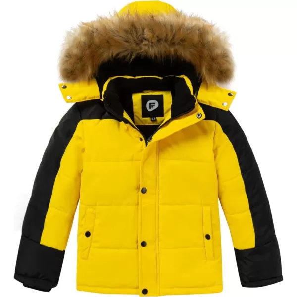 imageFARVALUE Boys Water Resistant Winter Coat Warm Quilted Puffer Jacket Hooded Parka Thicken Down Jacket for BoysBlack  Yellow