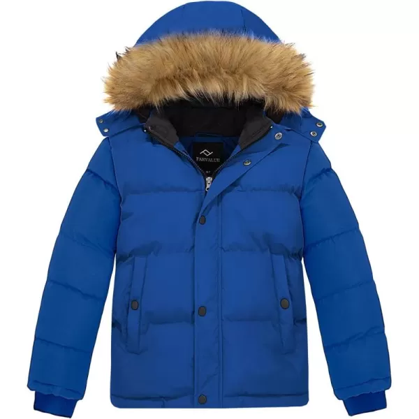 imageFARVALUE Boys Water Resistant Winter Coat Warm Quilted Puffer Jacket Hooded Parka Thicken Down Jacket for BoysBlue