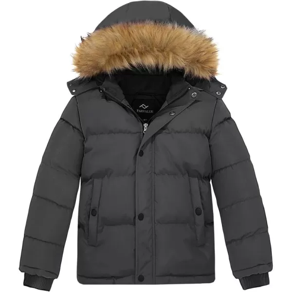 imageFARVALUE Boys Water Resistant Winter Coat Warm Quilted Puffer Jacket Hooded Parka Thicken Down Jacket for BoysGrey