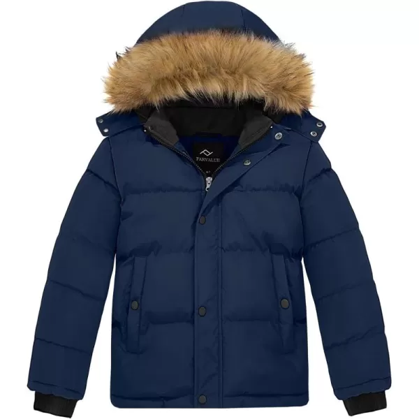 imageFARVALUE Boys Water Resistant Winter Coat Warm Quilted Puffer Jacket Hooded Parka Thicken Down Jacket for BoysNavy