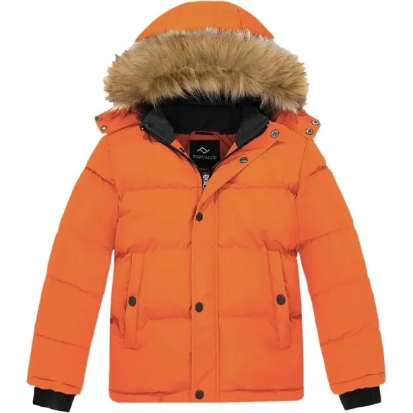 imageFARVALUE Boys Water Resistant Winter Coat Warm Quilted Puffer Jacket Hooded Parka Thicken Down Jacket for BoysOrange