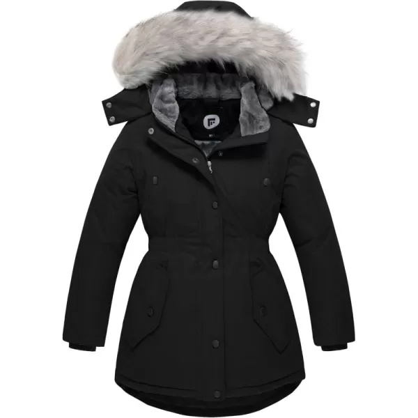 imageFARVALUE Girls Long Winter Coats Warm Parka Lined Puffer Jacket Thicken Fleece Hooded Coat with Fur Collar for GirlsBlack