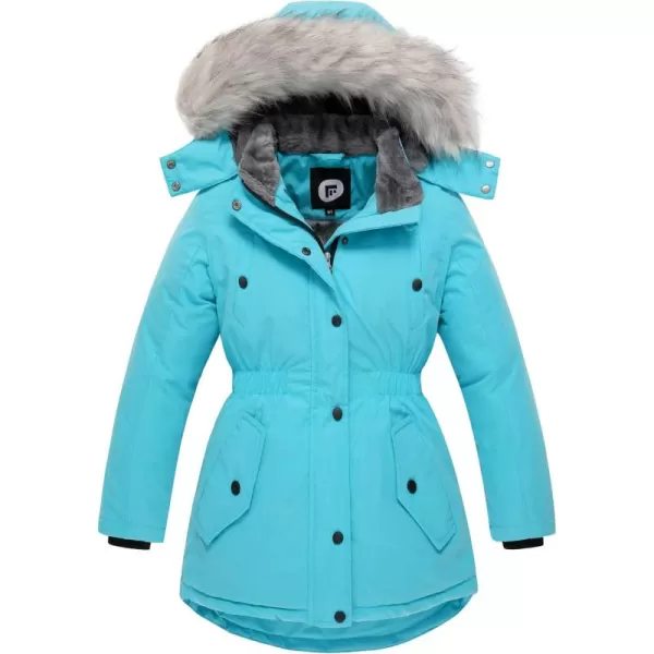 imageFARVALUE Girls Long Winter Coats Warm Parka Lined Puffer Jacket Thicken Fleece Hooded Coat with Fur Collar for GirlsBlue
