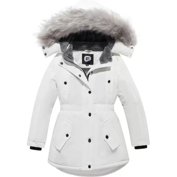imageFARVALUE Girls Long Winter Coats Warm Parka Lined Puffer Jacket Thicken Fleece Hooded Coat with Fur Collar for GirlsOffwhite