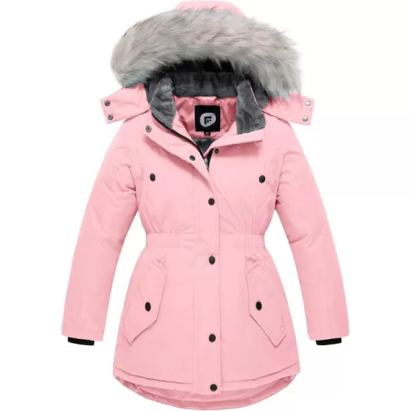 imageFARVALUE Girls Long Winter Coats Warm Parka Lined Puffer Jacket Thicken Fleece Hooded Coat with Fur Collar for GirlsPink