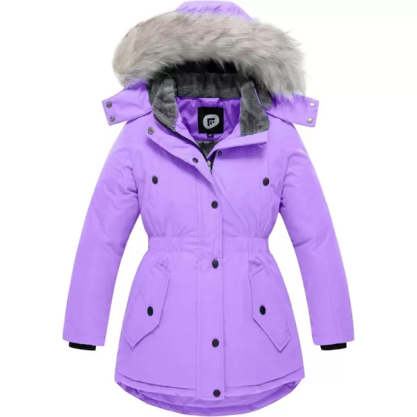 imageFARVALUE Girls Long Winter Coats Warm Parka Lined Puffer Jacket Thicken Fleece Hooded Coat with Fur Collar for GirlsPurple