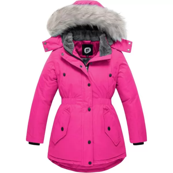 imageFARVALUE Girls Long Winter Coats Warm Parka Lined Puffer Jacket Thicken Fleece Hooded Coat with Fur Collar for GirlsRose