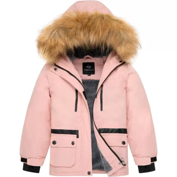 imageFARVALUE Girls Waterproof Ski Jacket Windproof Winter Coat Warm Fleece Snow Coat Outdoor Raincoats HoodedPale Pink