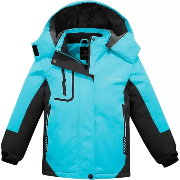 imageFARVALUE Girls Waterproof Ski Jacket Windproof Winter Coat Warm Fleece Snow Coat Outdoor Raincoats HoodedSky Blue