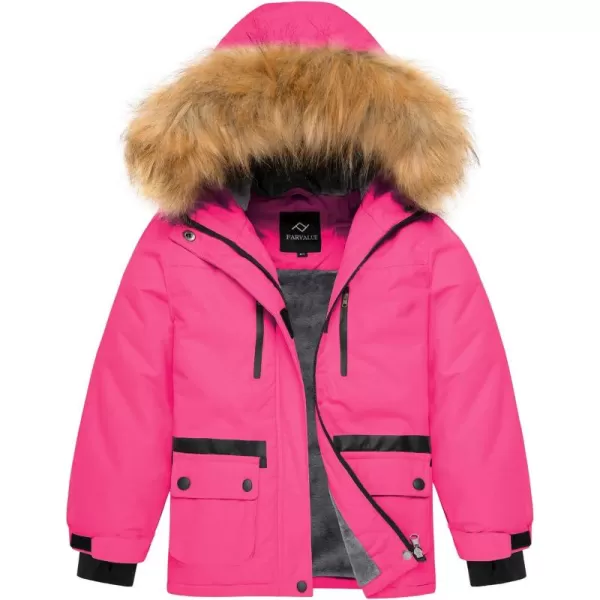 imageFARVALUE Girls Waterproof Ski Jacket Windproof Winter Coat Warm Fleece Snow Coat Outdoor Raincoats HoodedZrose