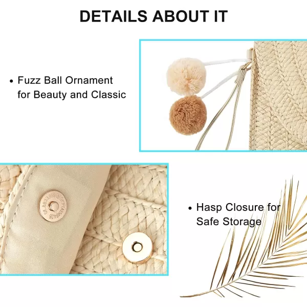 imageFARVALUE Womens Straw Clutch Summer Woven Purse HandBag Beach Straw Envelope Clutch Wallet for WomenBeige