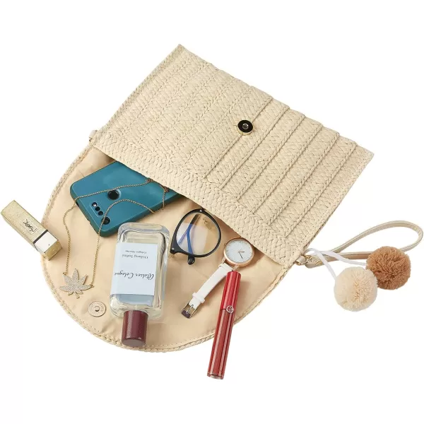 imageFARVALUE Womens Straw Clutch Summer Woven Purse HandBag Beach Straw Envelope Clutch Wallet for WomenBeige