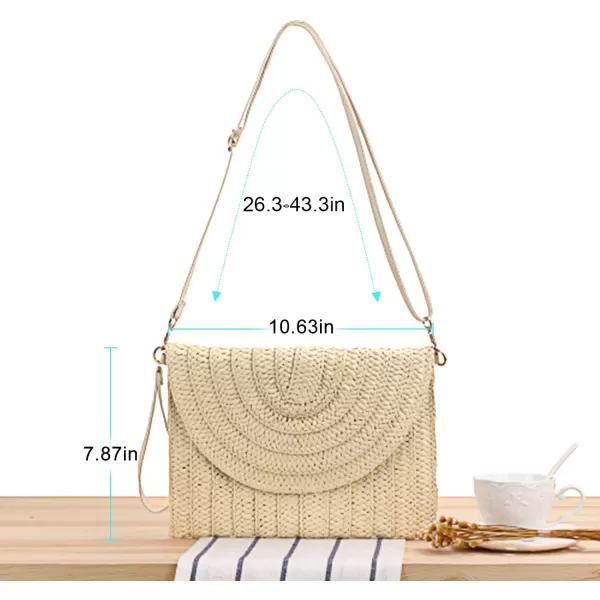 imageFARVALUE Womens Straw Clutch Summer Woven Purse HandBag Beach Straw Envelope Clutch Wallet for WomenBeige