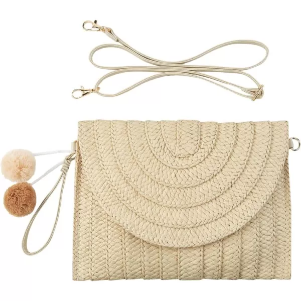 imageFARVALUE Womens Straw Clutch Summer Woven Purse HandBag Beach Straw Envelope Clutch Wallet for WomenBeige