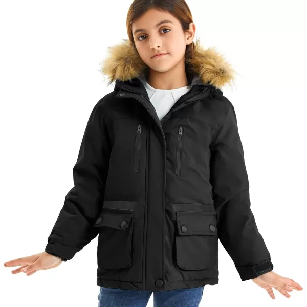 imageFARVALUE Girls Waterproof Ski Jacket Windproof Winter Coat Warm Fleece Snow Coat Outdoor Raincoats Hooded Black 67