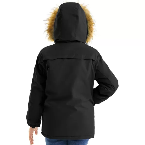 imageFARVALUE Girls Waterproof Ski Jacket Windproof Winter Coat Warm Fleece Snow Coat Outdoor Raincoats Hooded Black 67