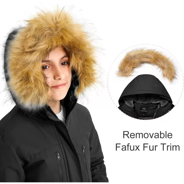 imageFARVALUE Girls Waterproof Ski Jacket Windproof Winter Coat Warm Fleece Snow Coat Outdoor Raincoats Hooded Black 67