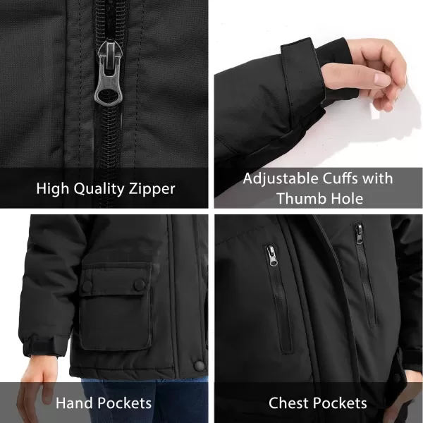 imageFARVALUE Girls Waterproof Ski Jacket Windproof Winter Coat Warm Fleece Snow Coat Outdoor Raincoats Hooded Black 67