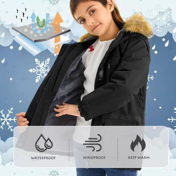imageFARVALUE Girls Waterproof Ski Jacket Windproof Winter Coat Warm Fleece Snow Coat Outdoor Raincoats Hooded Black 67