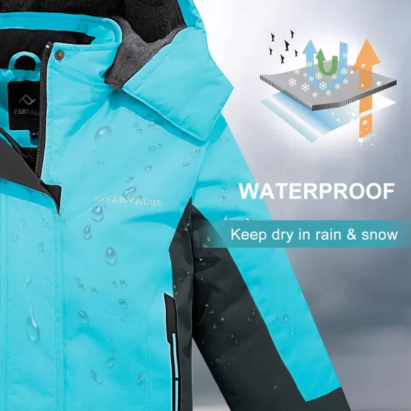 imageFARVALUE Girls Waterproof Ski Jacket Windproof Winter Coat Warm Snow Coat Outdoor Raincoats with Removable Hood Blue 8