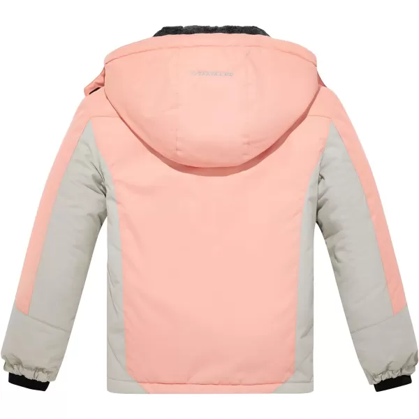 imageFARVALUE Girls Waterproof Ski Jacket Windproof Winter Coat Warm Snow Coat Outdoor Raincoats with Removable Hood Pink 1012