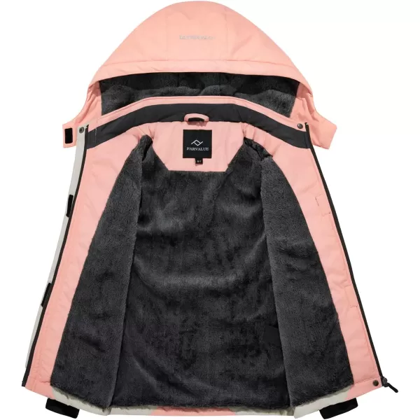 imageFARVALUE Girls Waterproof Ski Jacket Windproof Winter Coat Warm Snow Coat Outdoor Raincoats with Removable Hood Pink 1012