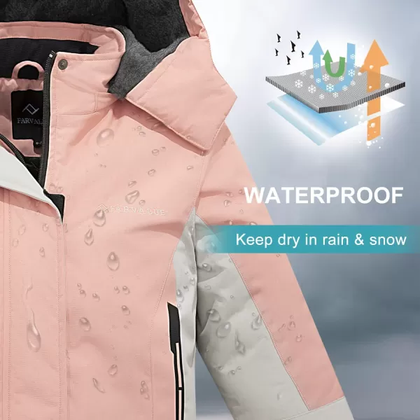 imageFARVALUE Girls Waterproof Ski Jacket Windproof Winter Coat Warm Snow Coat Outdoor Raincoats with Removable Hood Pink 1012