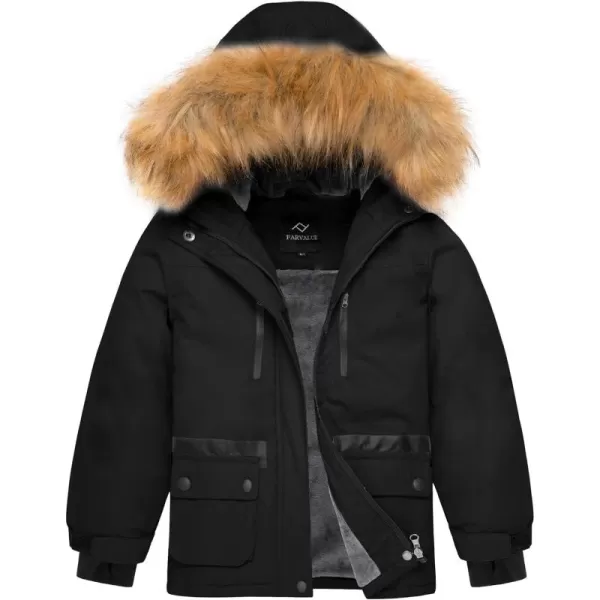 imageFARVALUE Girls Waterproof Ski Jacket Windproof Winter Coat Warm Fleece Snow Coat Outdoor Raincoats Hooded Black 67