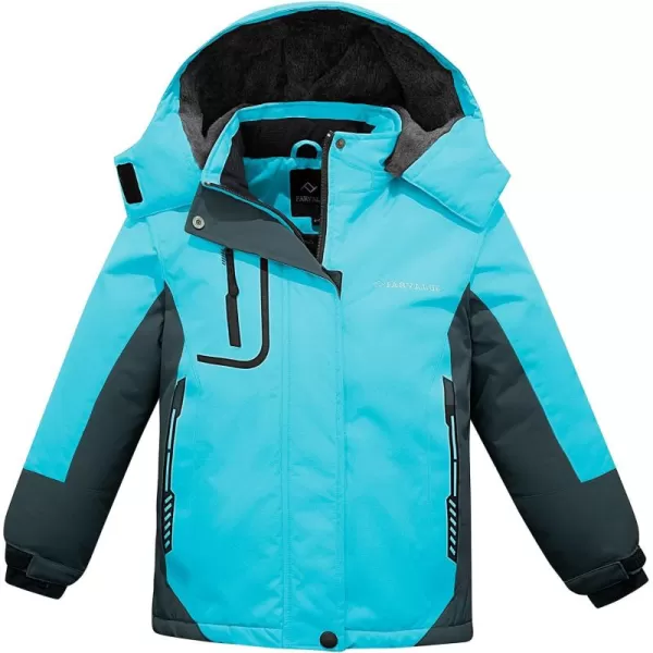 imageFARVALUE Girls Waterproof Ski Jacket Windproof Winter Coat Warm Snow Coat Outdoor Raincoats with Removable Hood Blue 8