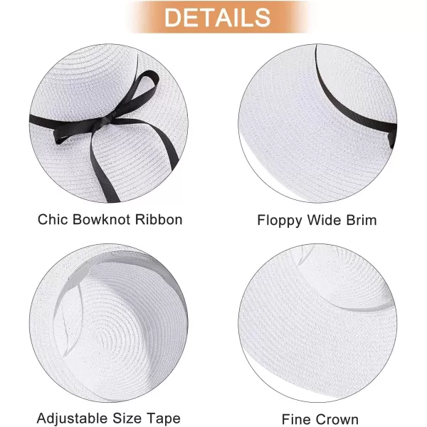 imageFARVALUE Womens Straw Hat UPF 50 Wide Brim Floppy Beach Cap Adjustable Sun Hat for WomenPure White