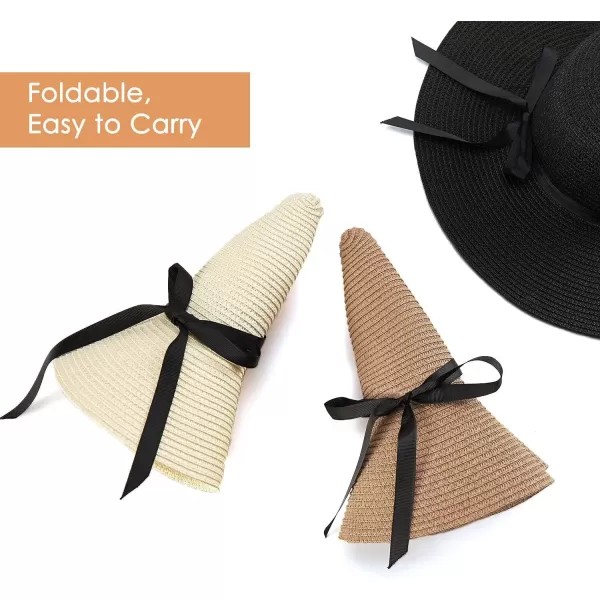imageFARVALUE Womens Straw Hat UPF 50 Wide Brim Floppy Beach Cap Adjustable Sun Hat for WomenPure White