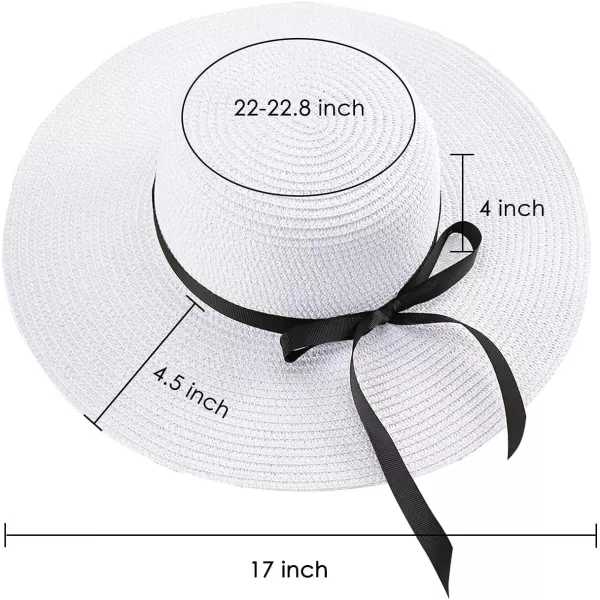 imageFARVALUE Womens Straw Hat UPF 50 Wide Brim Floppy Beach Cap Adjustable Sun Hat for WomenPure White