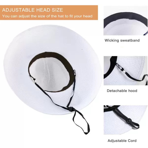 imageFARVALUE Womens Straw Hat UPF 50 Wide Brim Floppy Beach Cap Adjustable Sun Hat for WomenPure White