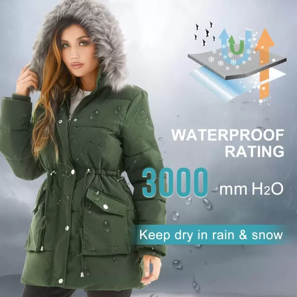 imageFARVALUE Womens Winter Coat Down Long Parka Winter Jacket Thicken Puffer Coat Warm Jacket with Removable Fur HoodArmy Green