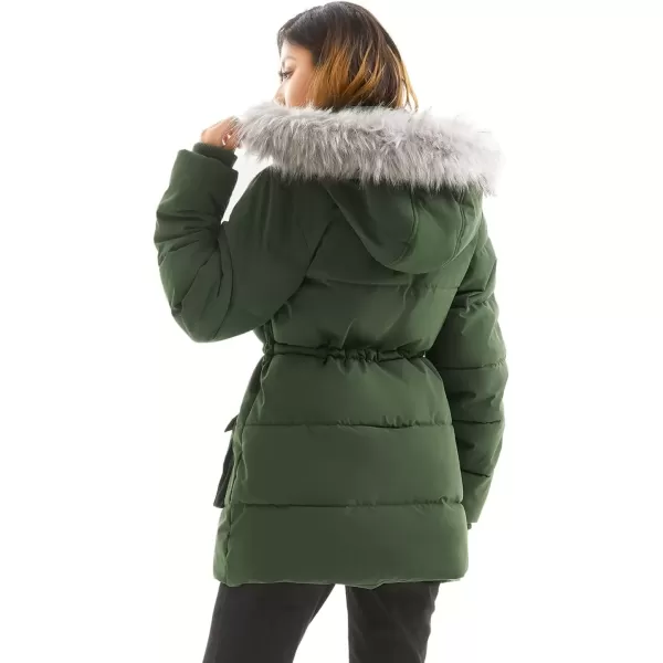 imageFARVALUE Womens Winter Coat Down Long Parka Winter Jacket Thicken Puffer Coat Warm Jacket with Removable Fur HoodArmy Green