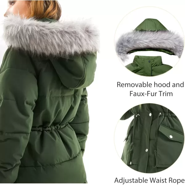 imageFARVALUE Womens Winter Coat Down Long Parka Winter Jacket Thicken Puffer Coat Warm Jacket with Removable Fur HoodArmy Green