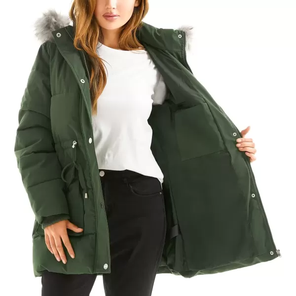 imageFARVALUE Womens Winter Coat Down Long Parka Winter Jacket Thicken Puffer Coat Warm Jacket with Removable Fur HoodArmy Green