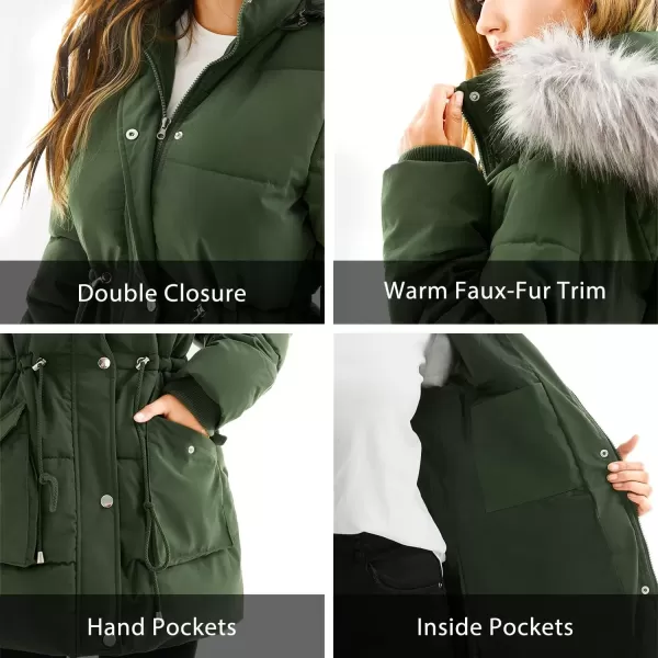 imageFARVALUE Womens Winter Coat Down Long Parka Winter Jacket Thicken Puffer Coat Warm Jacket with Removable Fur HoodArmy Green