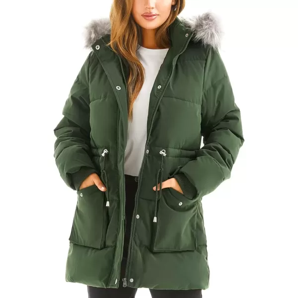 imageFARVALUE Womens Winter Coat Down Long Parka Winter Jacket Thicken Puffer Coat Warm Jacket with Removable Fur HoodArmy Green