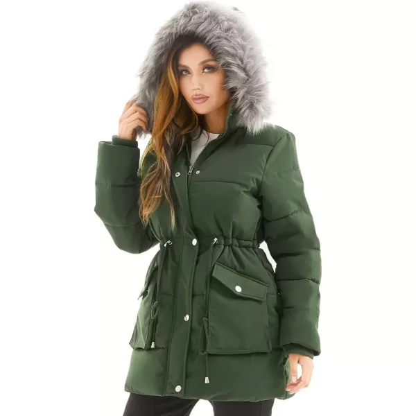 imageFARVALUE Womens Winter Coat Down Long Parka Winter Jacket Thicken Puffer Coat Warm Jacket with Removable Fur HoodArmy Green