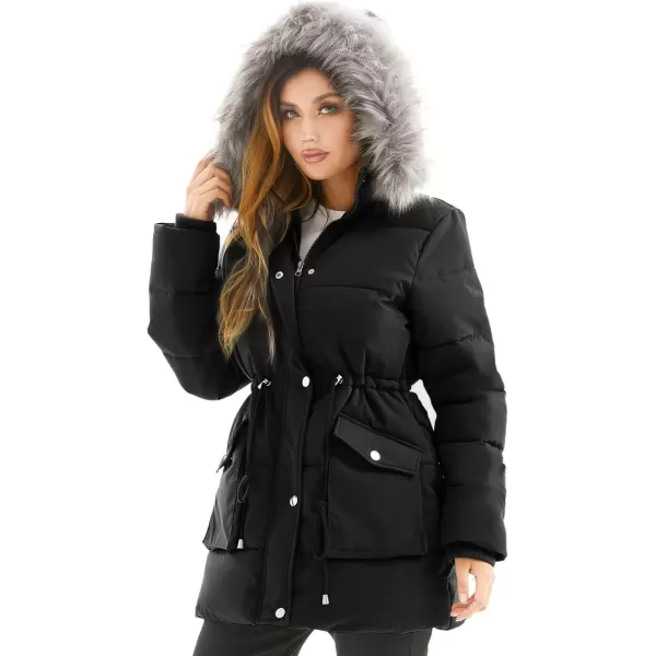 imageFARVALUE Womens Winter Coat Down Long Parka Winter Jacket Thicken Puffer Coat Warm Jacket with Removable Fur HoodBlack