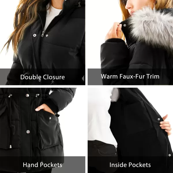 imageFARVALUE Womens Winter Coat Down Long Parka Winter Jacket Thicken Puffer Coat Warm Jacket with Removable Fur HoodBlack