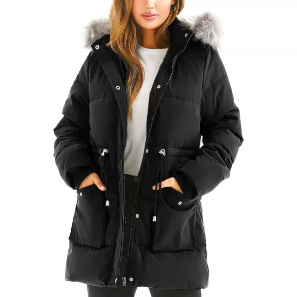 imageFARVALUE Womens Winter Coat Down Long Parka Winter Jacket Thicken Puffer Coat Warm Jacket with Removable Fur HoodBlack