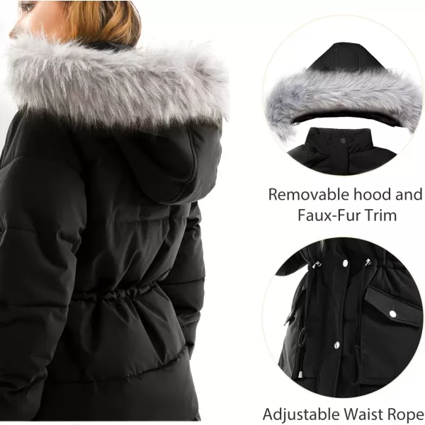 imageFARVALUE Womens Winter Coat Down Long Parka Winter Jacket Thicken Puffer Coat Warm Jacket with Removable Fur HoodBlack