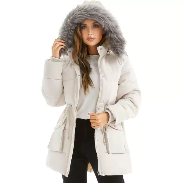 imageFARVALUE Womens Winter Coat Down Long Parka Winter Jacket Thicken Puffer Coat Warm Jacket with Removable Fur HoodWhite