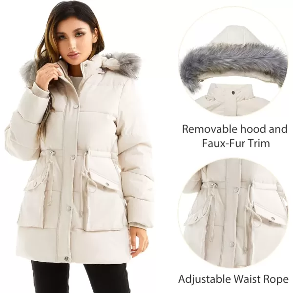 imageFARVALUE Womens Winter Coat Down Long Parka Winter Jacket Thicken Puffer Coat Warm Jacket with Removable Fur HoodWhite