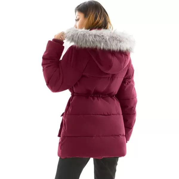 imageFARVALUE Womens Winter Coat Down Long Parka Winter Jacket Thicken Puffer Coat Warm Jacket with Removable Fur HoodWine