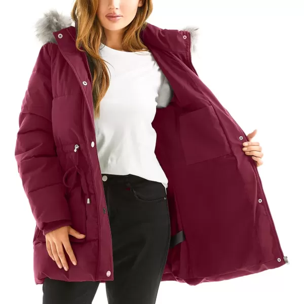 imageFARVALUE Womens Winter Coat Down Long Parka Winter Jacket Thicken Puffer Coat Warm Jacket with Removable Fur HoodWine