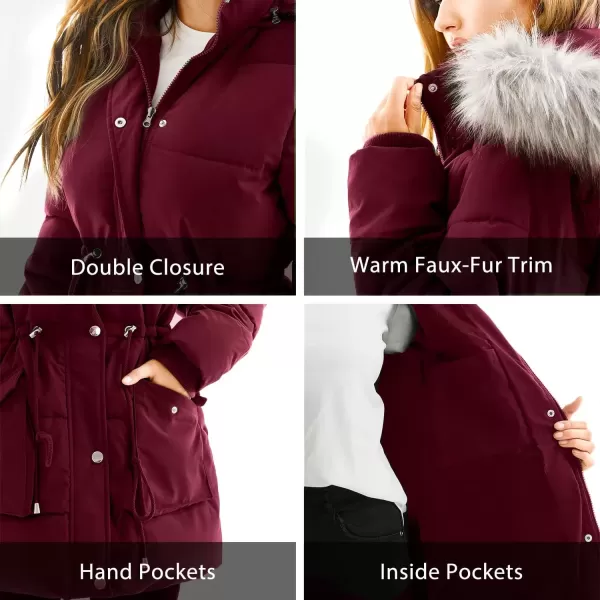 imageFARVALUE Womens Winter Coat Down Long Parka Winter Jacket Thicken Puffer Coat Warm Jacket with Removable Fur HoodWine