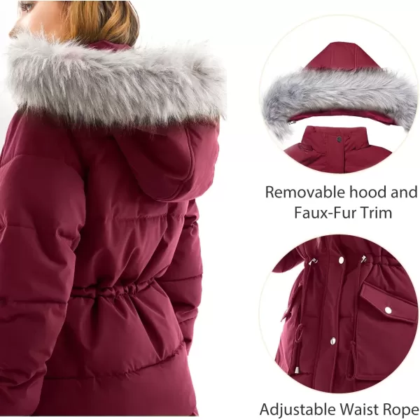 imageFARVALUE Womens Winter Coat Down Long Parka Winter Jacket Thicken Puffer Coat Warm Jacket with Removable Fur HoodWine